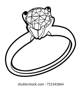 Isolated Outline Of A Ring With A Gemstone, Vector Illustration