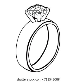 Isolated outline of a ring with a gemstone, Vector illustration