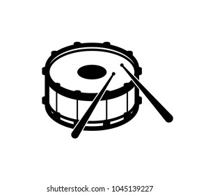 Isolated outline silhouette of icon snare drum with drumsticks, percussion musical instrument, vector illustration