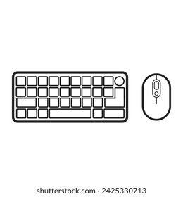 Isolated outline simple icon of compact size keyboard an mouse, a computer symbol