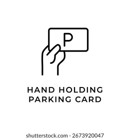 Un ícono de Vector de estilo de contorno aislado de una mano que sostiene una tarjeta de estacionamiento, que representa el pago o el control de acceso para un sistema de estacionamiento.