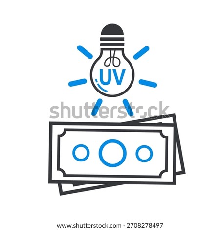 Isolated outline UV bulb lamp icon designed for detecting money authenticity, symbolizing security checking, verification tools, counterfeit prevention, banking inspection processes.