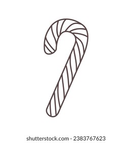 Isolated outline vector candy cane. Christmas element line illustration