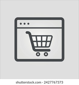 Isolated outline vector icon of an app screen showing a market cart, representing e-commerce or marketplace, with editable stroke.