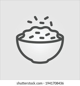 Isolated outline vector icon of a bowl full of cooked rice