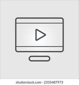 Isolated outline vector icon of a desktop device displaying a video player, with editable strokes