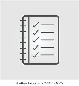 Isolated outline vector icon of a notebook with a checklist, with editable stroke