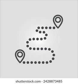 Isolated outline vector icon of a pathway leading from one point to another, with editable stroke.