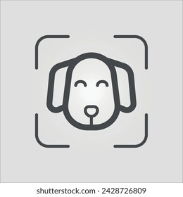 Isolated outline vector icon of a pet face recognition system, with editable stroke.