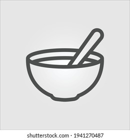 Isolated outline vector icon of a soup bowl and a spoon