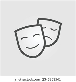 Isolated outline vector icon of a theatre masks with editable stroke