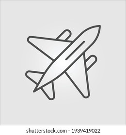 Isolated outline vector icon of the top view of an airplane