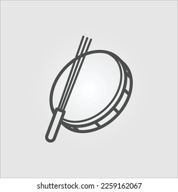 Isolated outline vector icon of a typical Brazilian Carnival tambourine with sticks