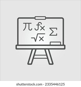 Isolated outline vector icon of a whiteboard containing math symbols, with editable strokes