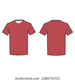 Isolated Outline vector illustration of unisex short sleeve t-shirts - sizing chart, for cloth template size label