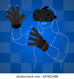 Isolated outline of a woman with virtual reality gadgets, Vector illustration