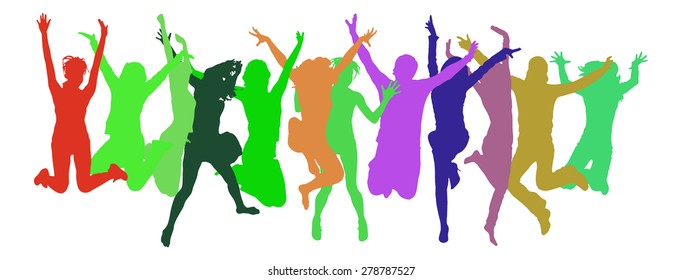 Colorful Silhouettes Jumping Graduates Throwing Square Stock Vector ...