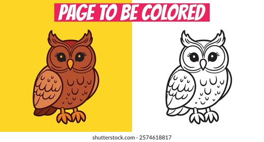 Isolated owl line art and filled color version. Ideal for printable coloring pages, kindergarten education, and animal-themed doodle art.