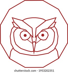 Isolated owl logo. Line graphic logo. Graphic owl portrait. Bird symbol. The symbol of wisdom.
