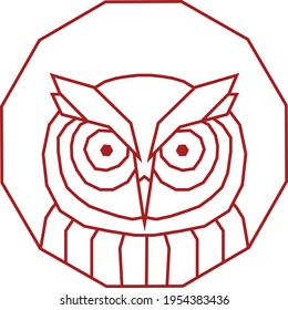 Isolated owl logo. Line graphic logo. Graphic owl portrait. Bird symbol. The symbol of wisdom.