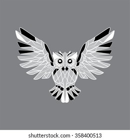 isolated owl on gray background. African / indian / totem / tattoo design