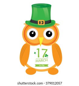 Isolated owl with text and a traditional hat for patrick's day