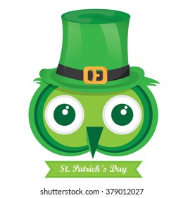 Isolated owl with a traditional hat and a ribbon with text for patrick's day