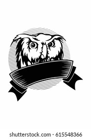 Isolated owl in tribal style for mascot, tattoo, concept, wildlife, sign, banner, stripe.