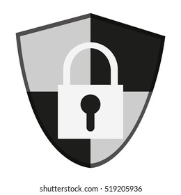 Isolated padlock inside shield design
