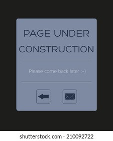 Isolated Page under construction with text and buttons for back and contact
