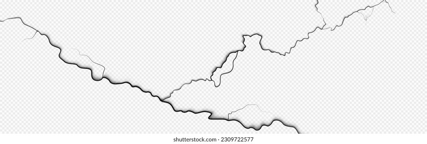 El efecto de textura de rotura de rotura de pintura aislada rompe el suelo. Patrón de png de terremotos o terremotos vectores dañados en las paredes. 3d diseño realista de arañazos de cemento. Ilustración de la forma de la línea dividida de la fachada del edificio de edad