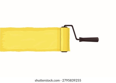 isolated paint roller and yellow paint texture vector illustration.
