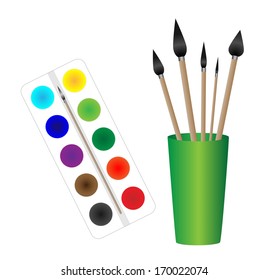 isolated paints and brushes