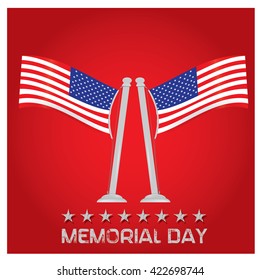 Isolated pair of american flags on a red background for memorial day celebrations