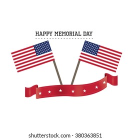 Isolated pair of american flags and a ribbon with stars for memorial day