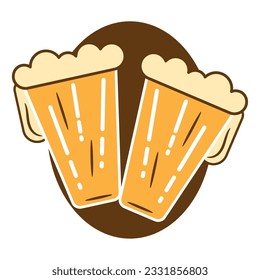 Isolated pair of beer glasses with foam icon Vector