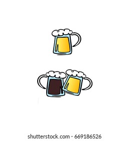 Isolated pair of beer mugs on a white background, Vector illustration