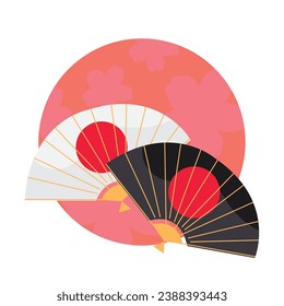 Isolated pair of hand fans with japanese flag Japan Vector