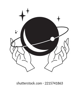 Isolated pair of hands holding a crystal Esoterism sketch icon Vector
