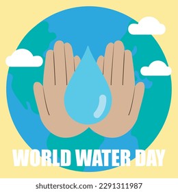 Isolated pair of hands holding a drop of water World water day Vector