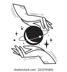 Einzelne Hände, die einen Planeten Esoterismus Sketch Symbol Vektorsymbol