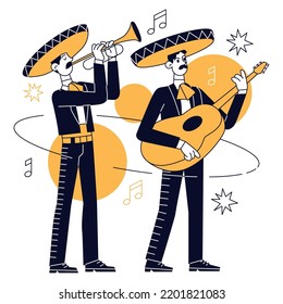 Isolated pair of male characters playing mariachi music concept Vector