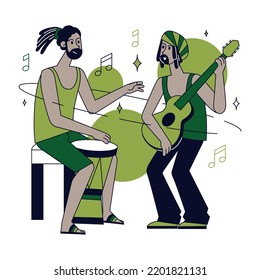 Isolated Pair Of Male Characters Playing Samba Music Concept Vector