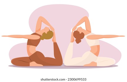 Isolated pair of people doing yoga exercises Vector