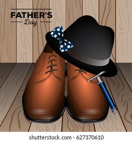 Isolated pair of shoes, a razor, a hat and a bowtie, Father's day vector illustration