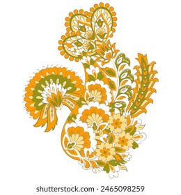 Isolated Paisley pattern in indian batik style. Floral vector illustration