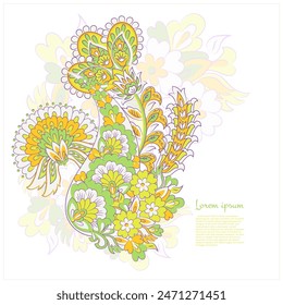 Isolated Paisley pattern in indian batik style. Floral vector illustration