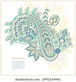 Isolated Paisley pattern in indian batik style. Floral vector illustration