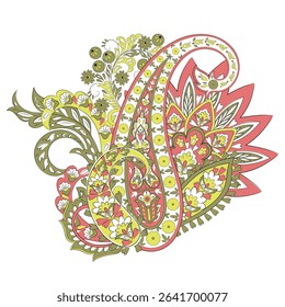 Isolated Paisley pattern in indian batik style. Floral vector illustration