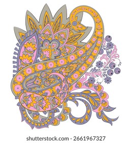 Isolierte Paisley-Muster im indischen Batik-Stil. Florale Vektorgrafik